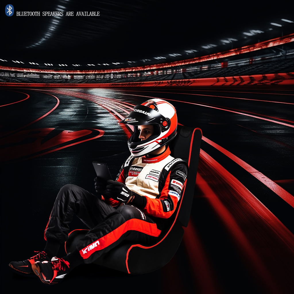 Sesslife Folding Gaming Rocker Floor Chair with 2 Built-in Audio Speakers, Modern Rocker Floor Gaming Chair with 3.5mm Input and Output Ports for Teens, Single Chair for Bedroom Game Room, Black