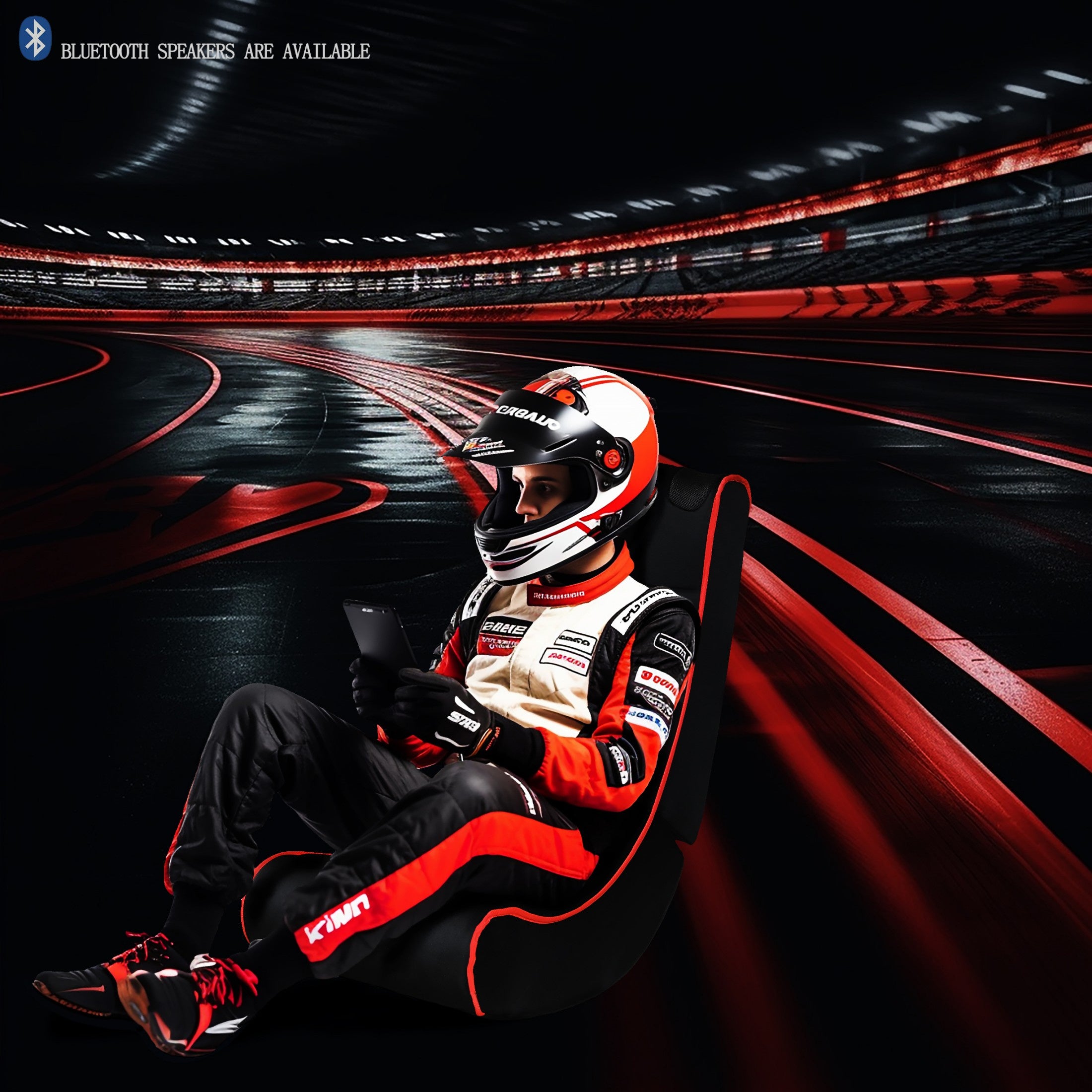 Sesslife Folding Gaming Rocker Floor Chair with 2 Built-in Audio Speakers, Modern Rocker Floor Gaming Chair with 3.5mm Input and Output Ports for Teens, Single Chair for Bedroom Game Room, Black