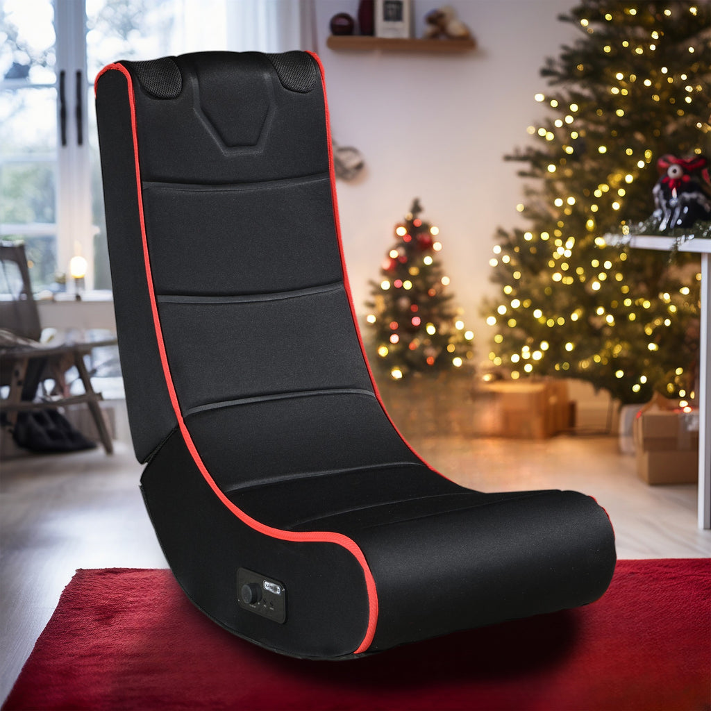 Sesslife Folding Gaming Rocker Floor Chair with 2 Built-in Audio Speakers, Modern Rocker Floor Gaming Chair with 3.5mm Input and Output Ports for Teens, Single Chair for Bedroom Game Room, Black