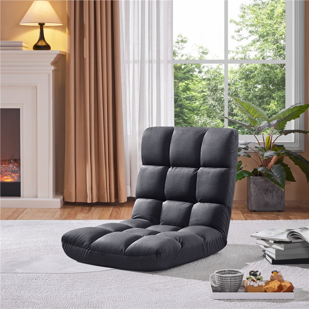 Yaheetech Floor Folding Padded Lounge Chair Video Game Chair with 14 Adjustable Positions, Gray