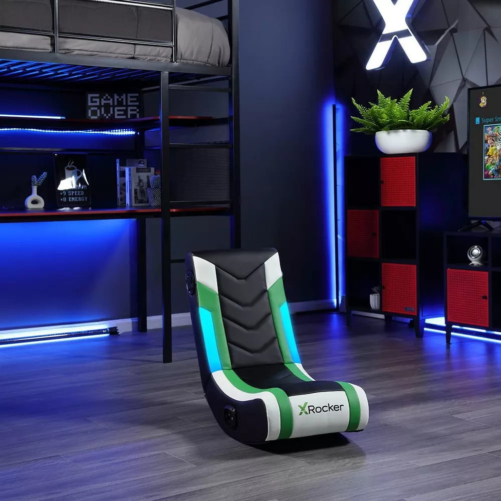 X Rocker Horizon RGB Lighting 2.0 Wired Floor Rocker Gaming Chair Green/Black
