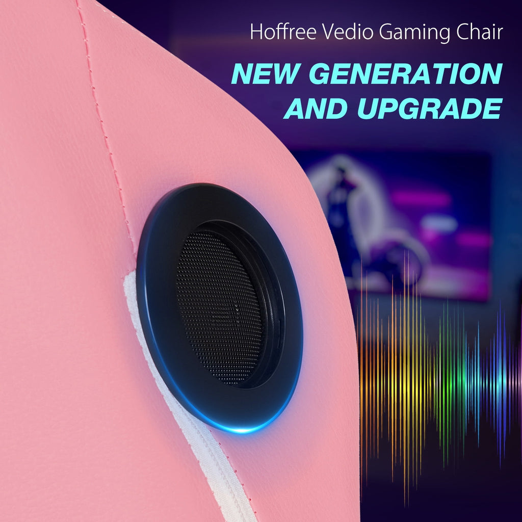 Hoffree Gaming Chair with Speakers High Duty Video Game Chairs with Footrest Plus Size Computer Gamer Chair with Massage Thickened Seat Cushion