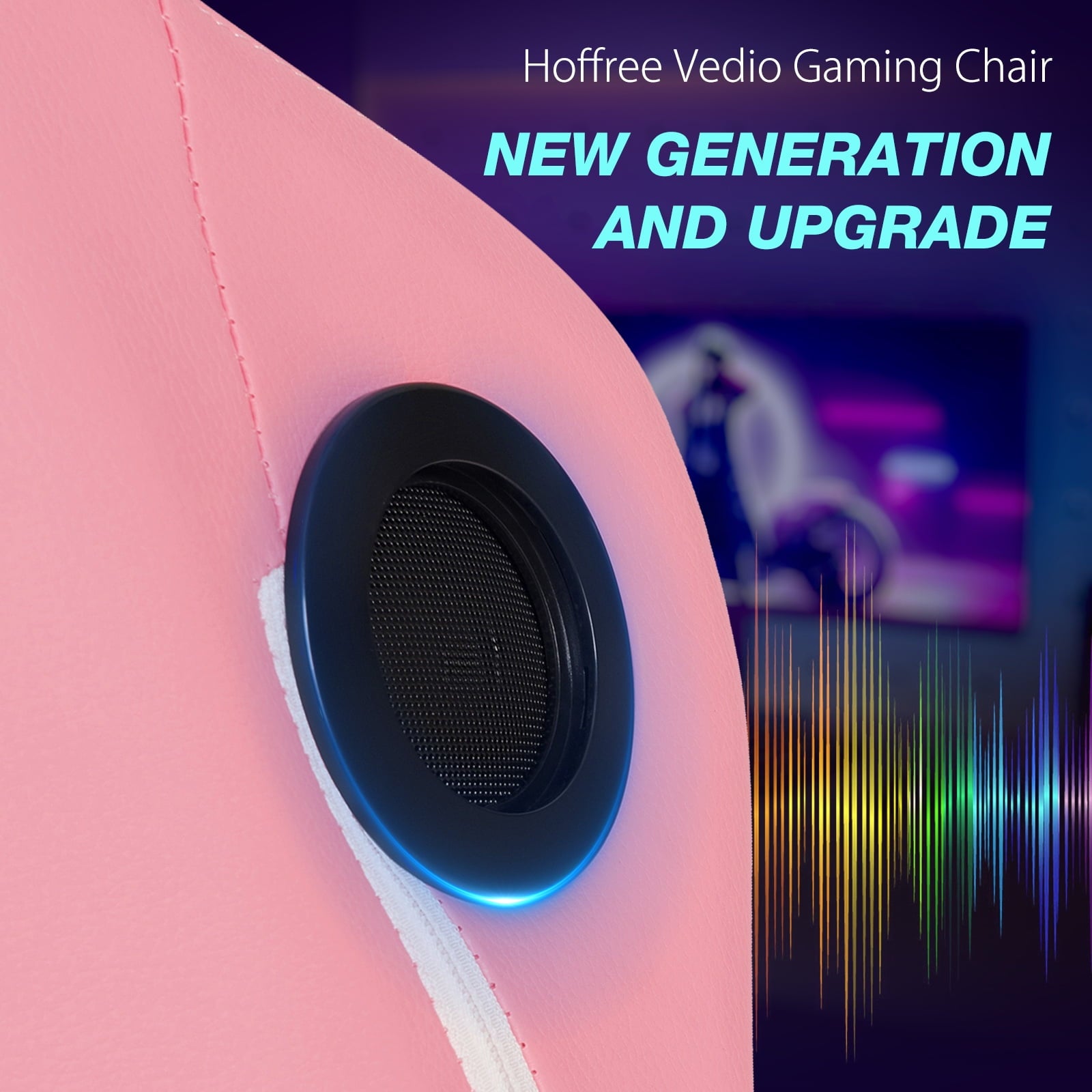 Hoffree Gaming Chair with Speakers High Duty Video Game Chairs with Footrest Plus Size Computer Gamer Chair with Massage Thickened Seat Cushion