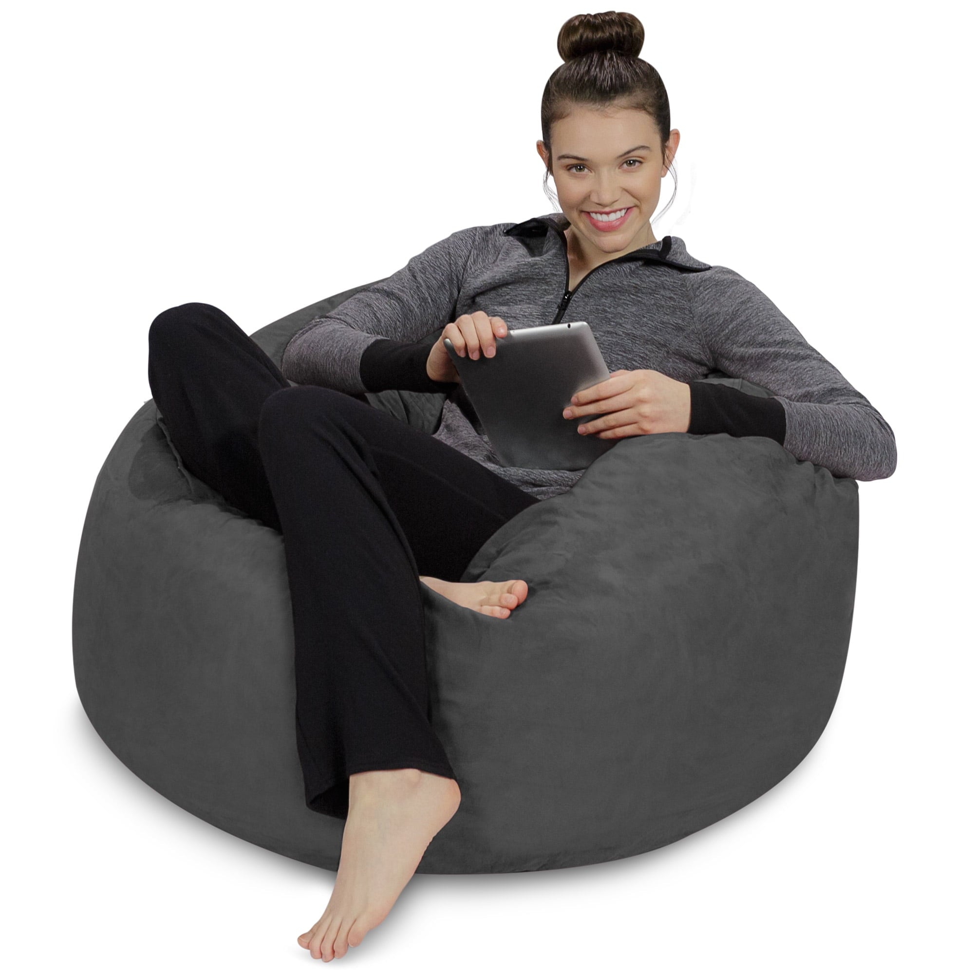 Sofa Sack Bean Bag Chair, Memory Foam Lounger with Microsuede Cover, Kids, 3 ft, Charcoal