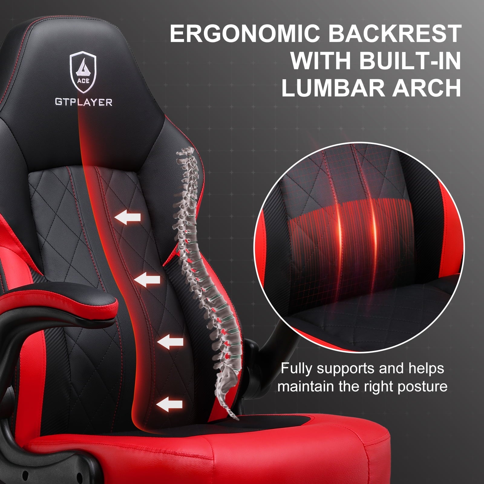 GTPLAYER Ergonomic 360° Swivel Gaming Computer Desk Chair with Footrest and Lumbar Support, Red