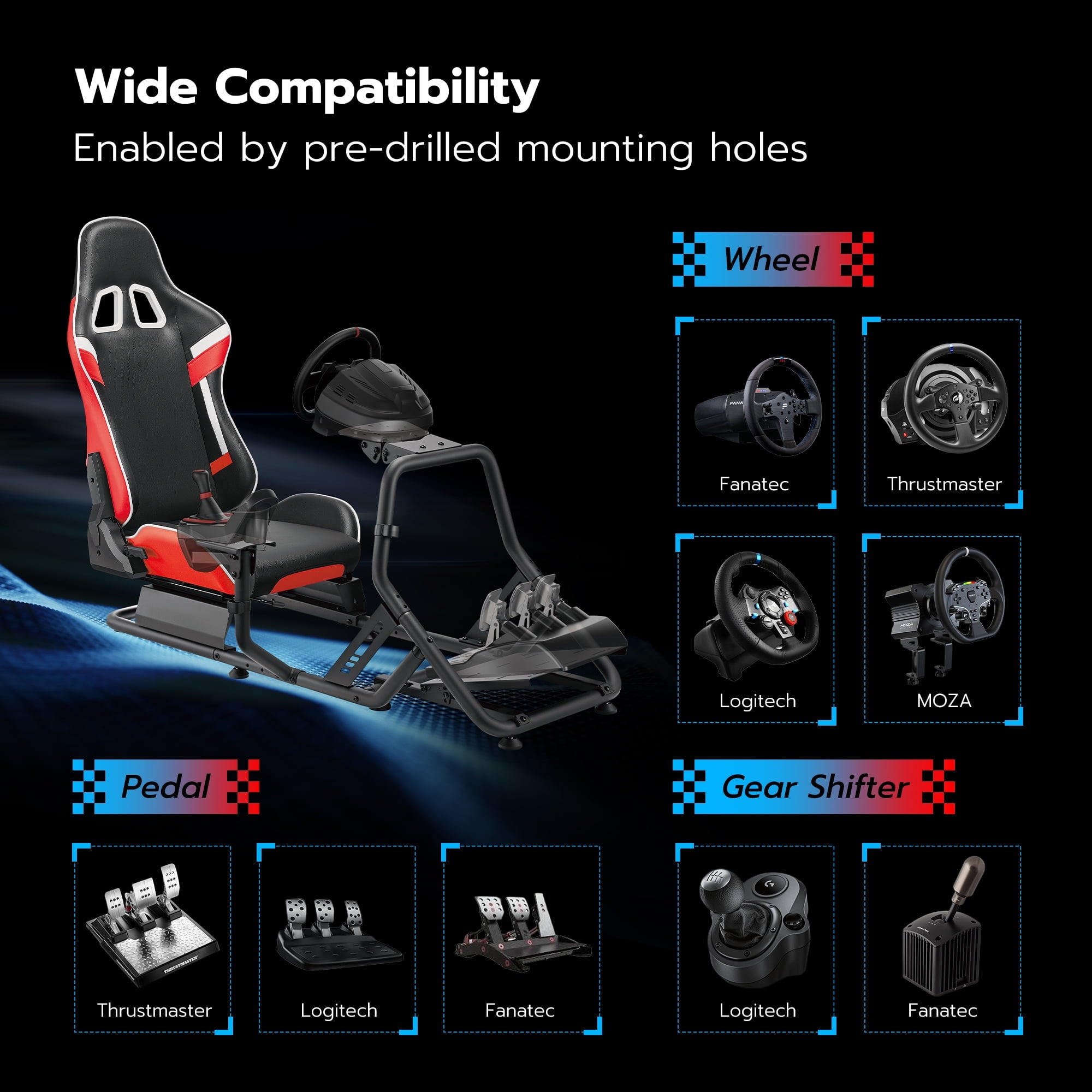 ARES WING Racing Simulator Cockpit with Gaming Chair Fit Logitech Thrustmaster Xbox