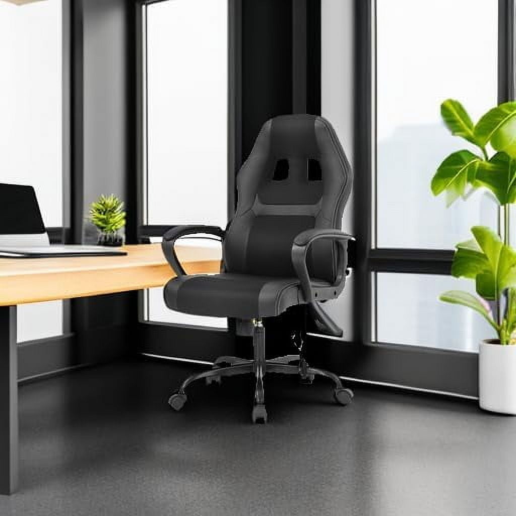 PayLessHere Black Gaming Chair - Ergonomic PU Leather w/Lumbar Support & Headrest