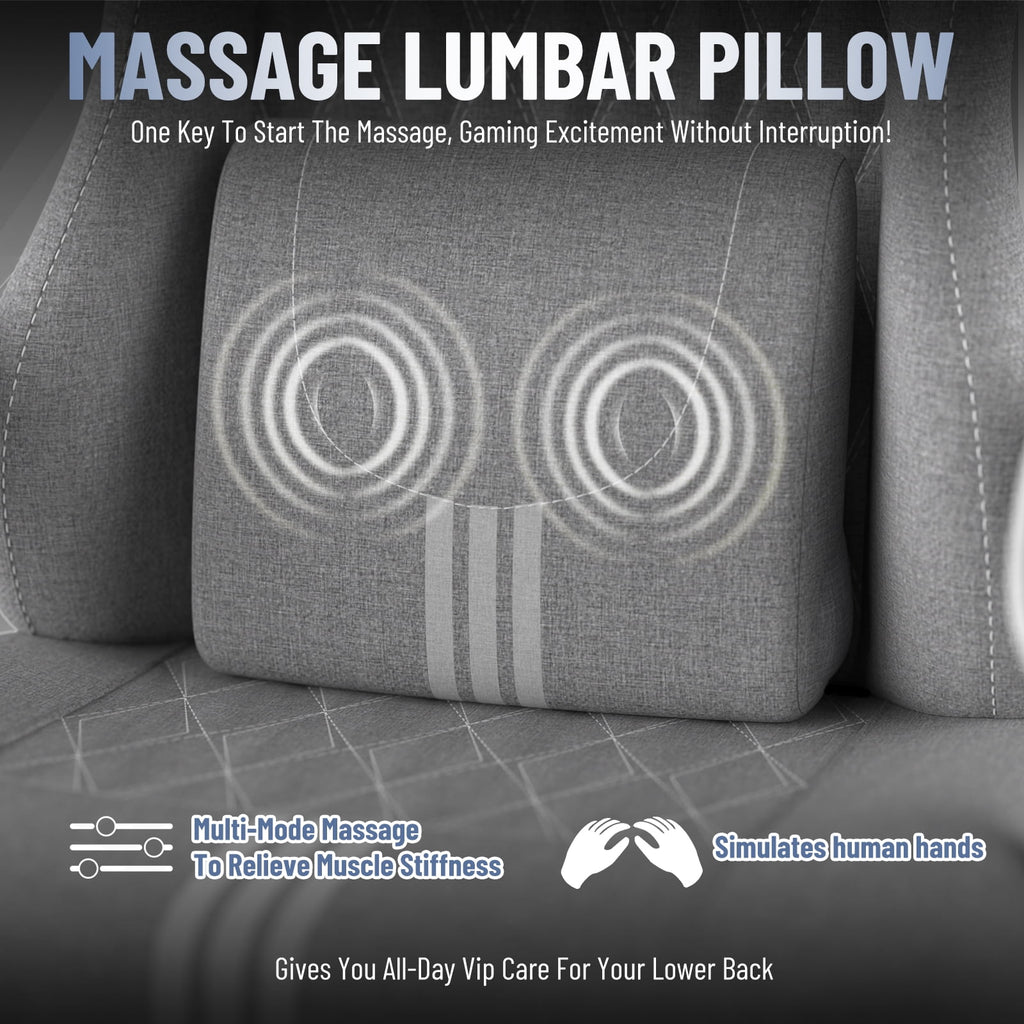 SOONTRANS Ergonomic Gaming Chair with Footrest, Adult Office Chair with Pocket Spring Cushion, Comfortable Gamer Game with Massage Lumbar Cushion Linen Fabric, Reclining Computer Chair, Grey & White