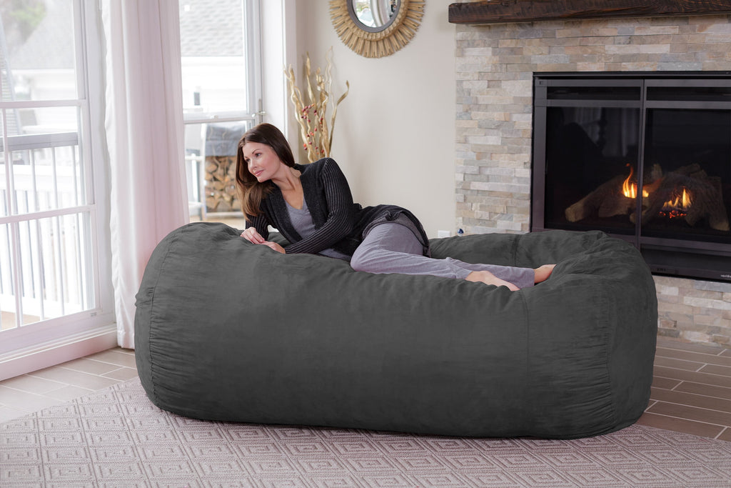 Chill Sack Bean Bag Chair, Memory Foam Lounger with Microsuede Cover, Kids, Adults, 6 ft, Gray
