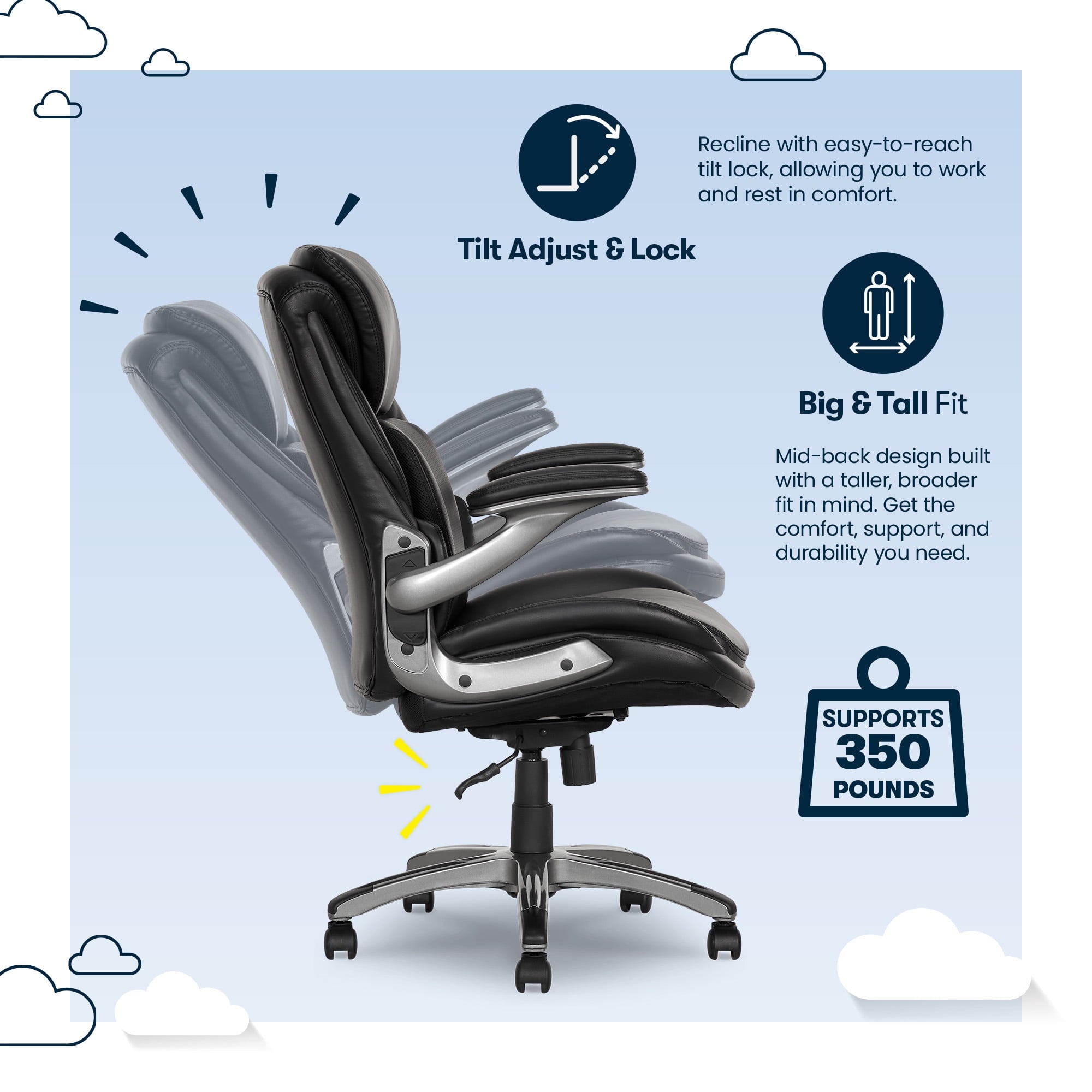 Serta Lumbar Support and Swivel Manager Desk Chair, Black