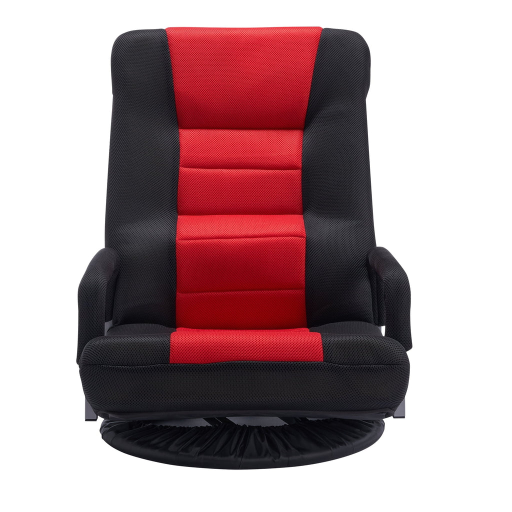 VEVOR Swivel Floor Gaming Chair with Armrests, 360-Degree Rotating Floor Chair with 6 Adjustable Position Folding Backrest and Lumbar Support, Folding Video Reclining Sofa for TV Reading, Red Black