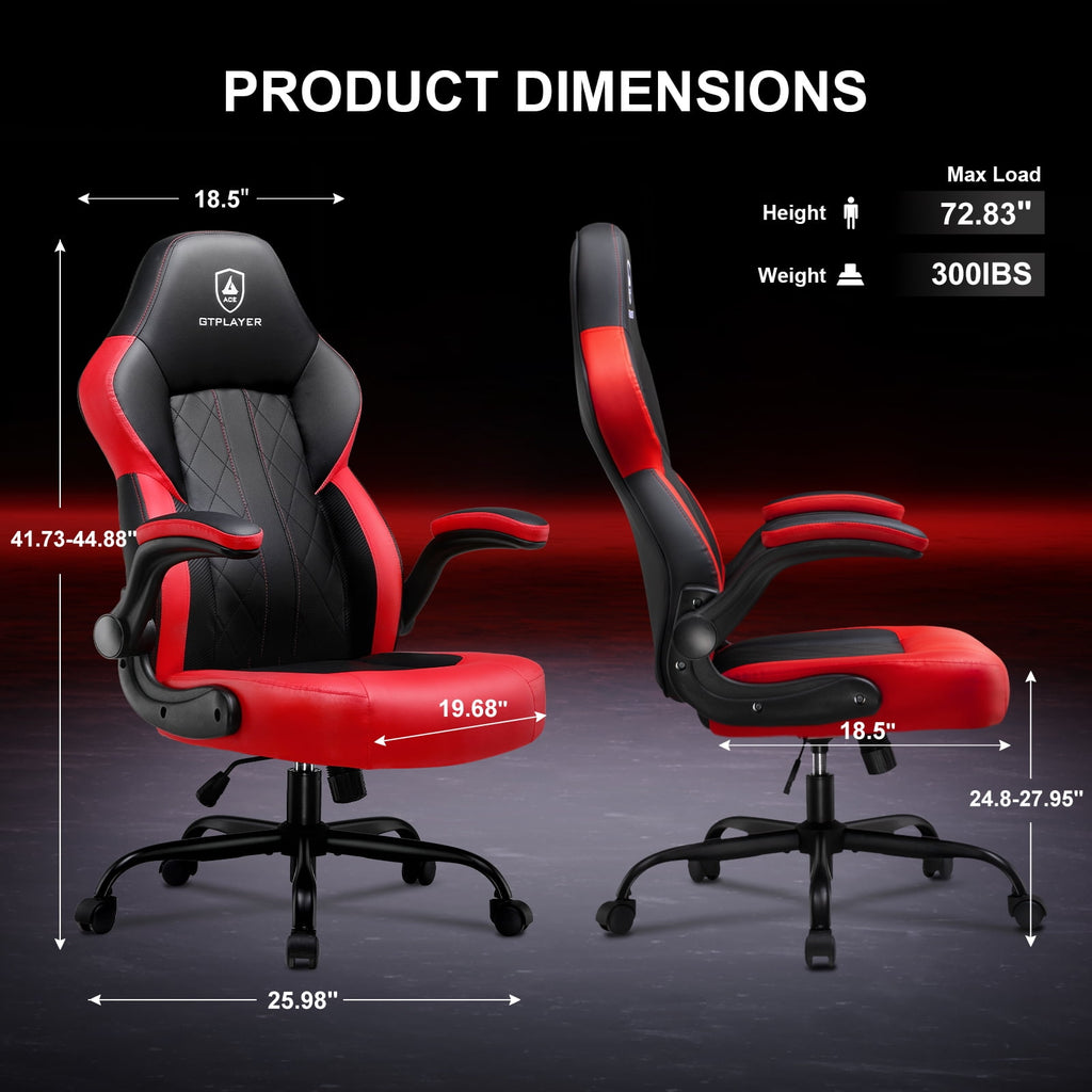 GTPLAYER Ergonomic 360° Swivel Gaming Computer Desk Chair with Footrest and Lumbar Support, Red