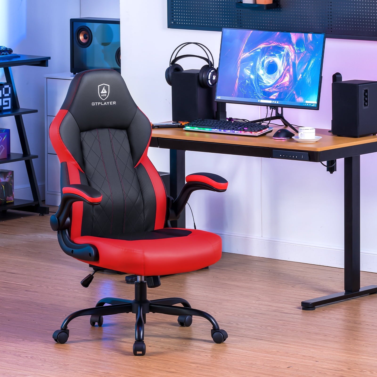 GTPLAYER Ergonomic 360° Swivel Gaming Computer Desk Chair with Footrest and Lumbar Support, Red
