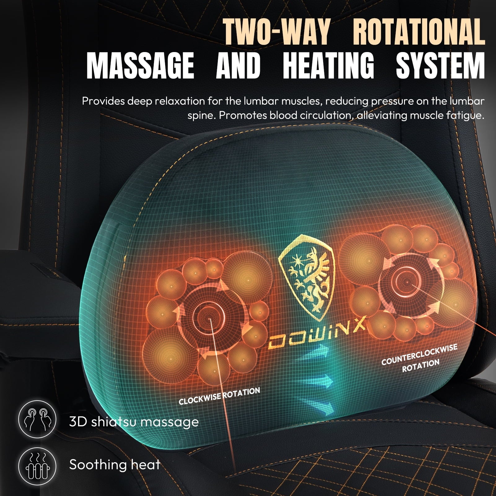 Easy4Home Heated Massage Gaming Chair with Sofa Spring Cushion, Ergonomic Reclining Computer Chair with Adjustable Lumbar Support and Footrest， Black&Gold