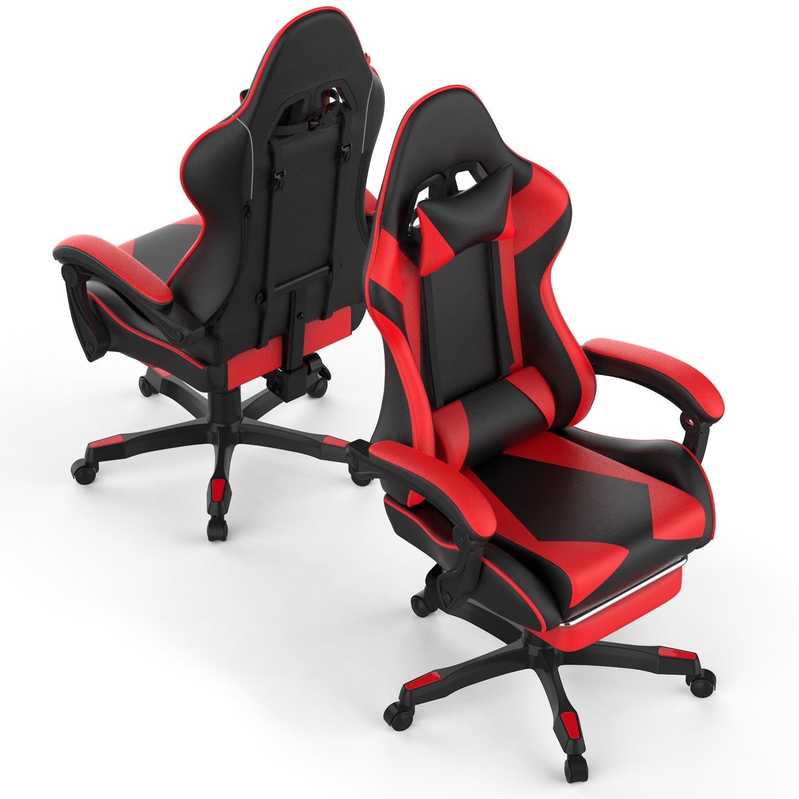 SOONTRANS Gaming Chair, High Back PU Leather Gamer Chair Game with Massage & Footrest, Reclining Ergonomic Computer Office Chair for Adults, Racing Style Video Game Chair, Red