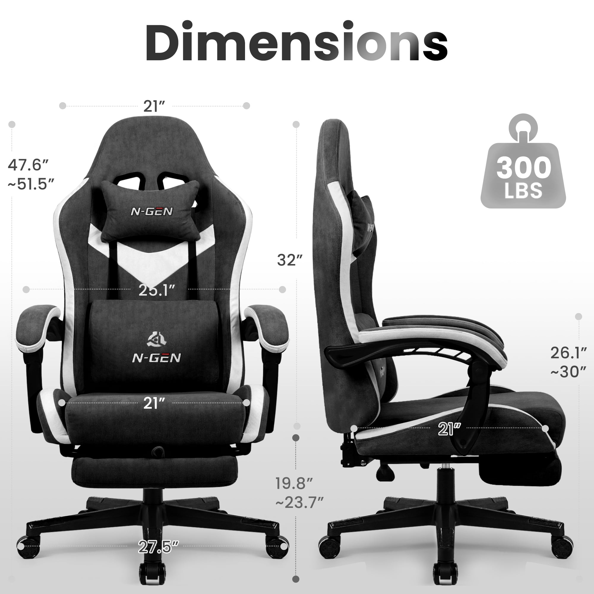 CELTOSS Black Fabric Gaming Chair with Footrest, Comfortable Computer Office Chair with Lumbar Cushion, High Back Gamer Game Chair for Adult, Reclining Video Desk Chair