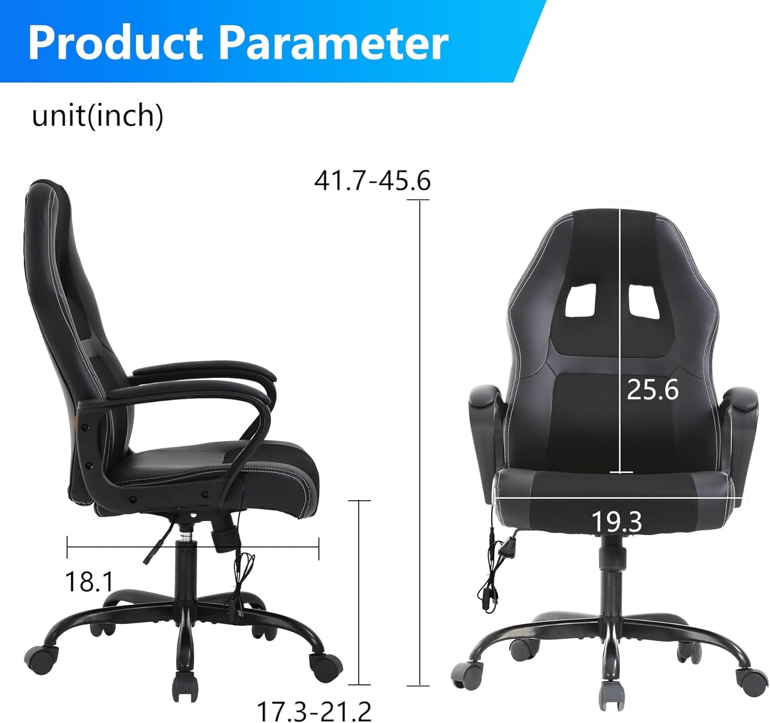 PayLessHere Black Gaming Chair - Ergonomic PU Leather w/Lumbar Support & Headrest