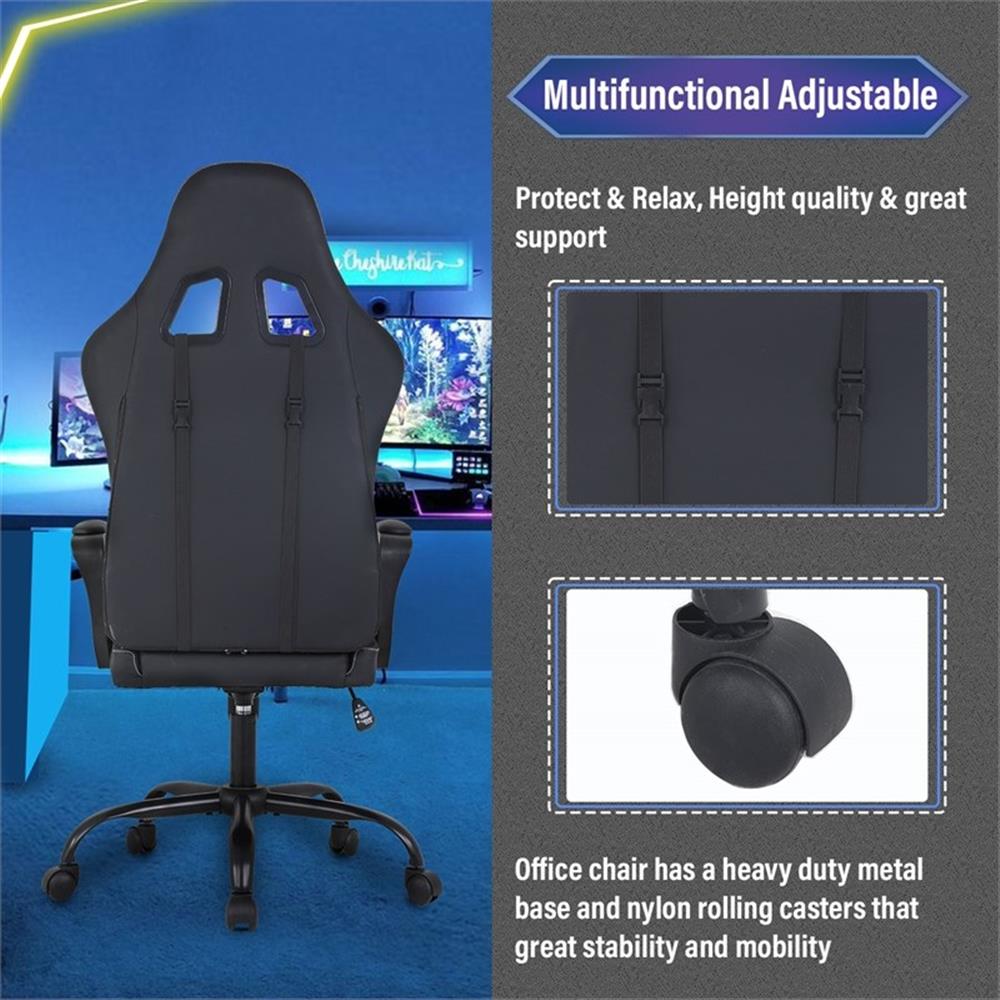 Furniture of America Igra Faux Leather Gaming Desk Chair in Black and White