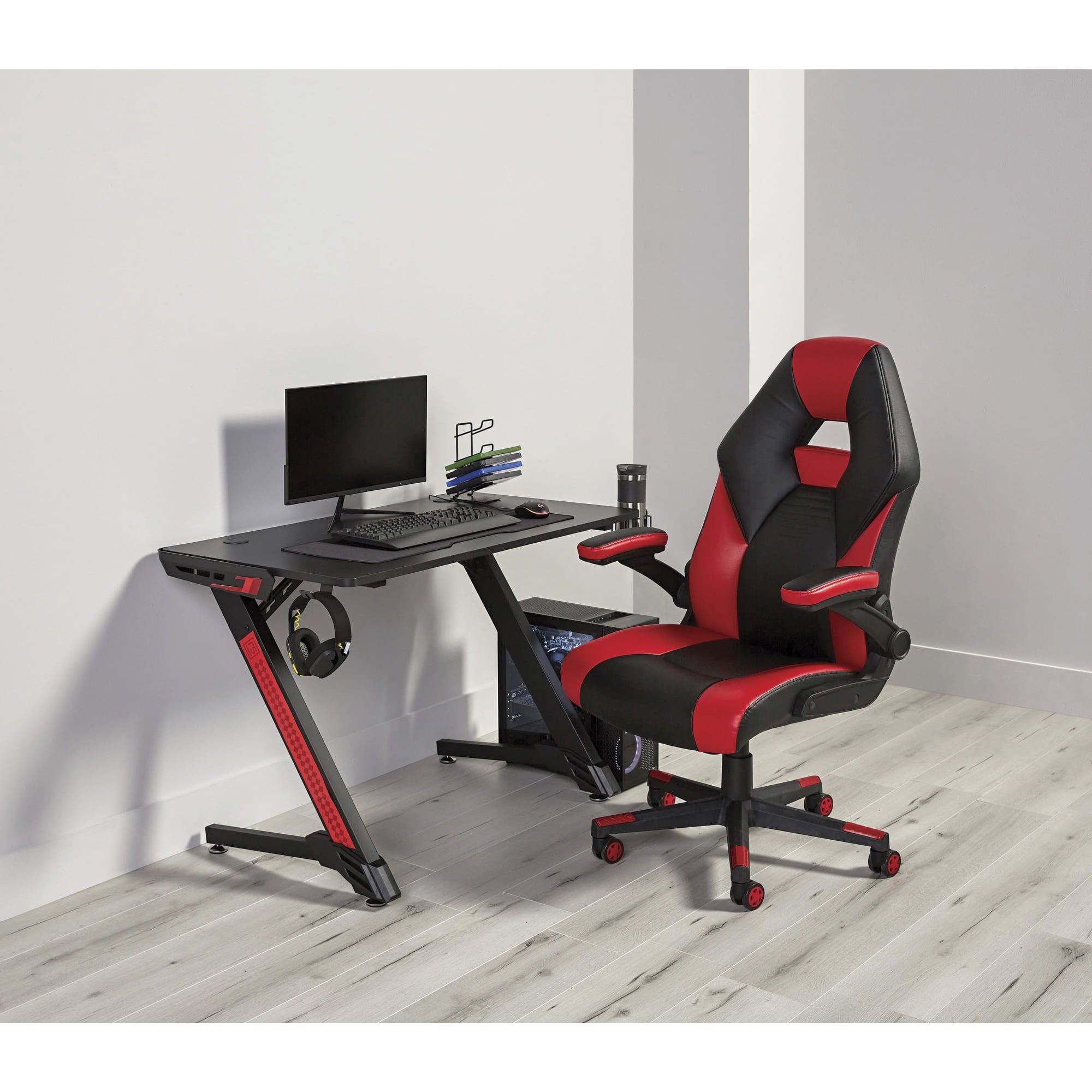 RS Gaming™ RGX Faux Leather High-Back Gaming Office Chair, Black/Red, BIFMA Compliant
