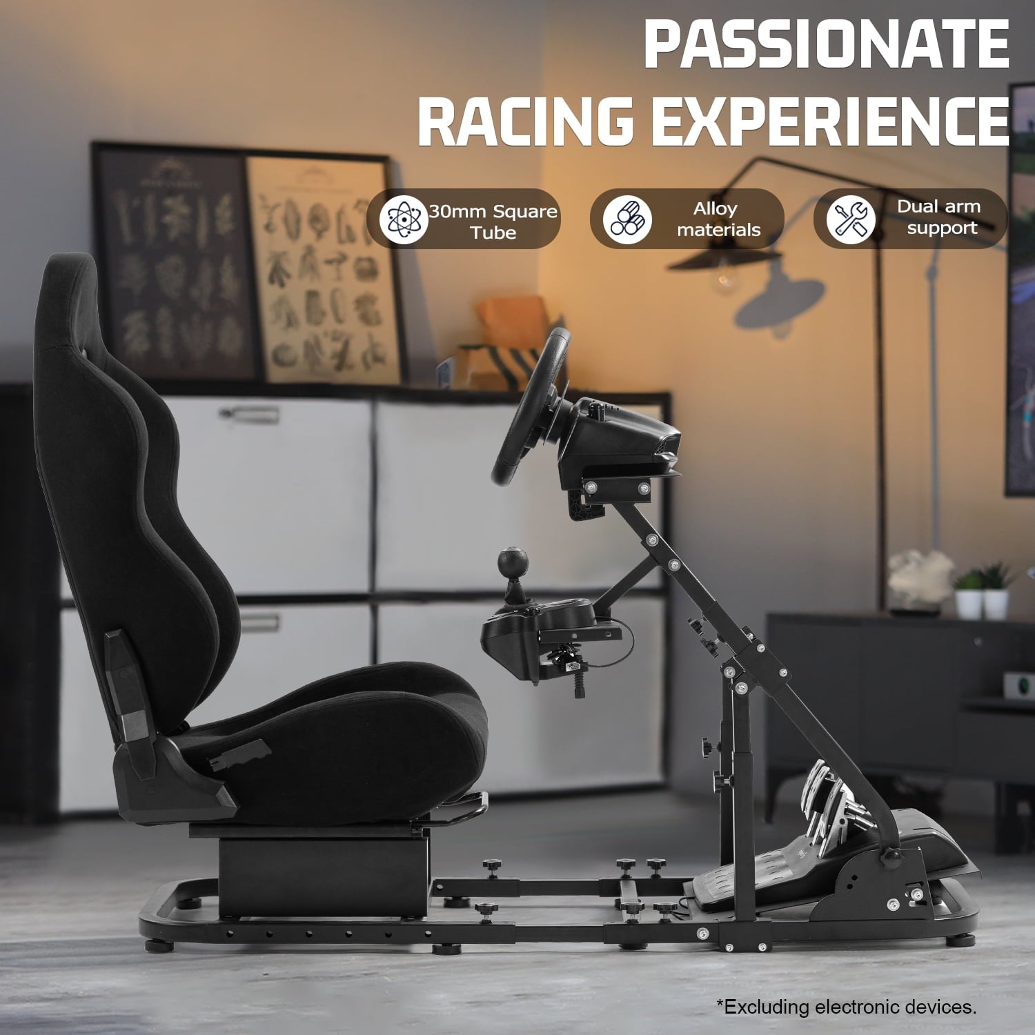 Marada Racing Cockpit with Seat Foldable Compatible with Logitech G25 G27 G29 G920 Thrustmaster T80 T150