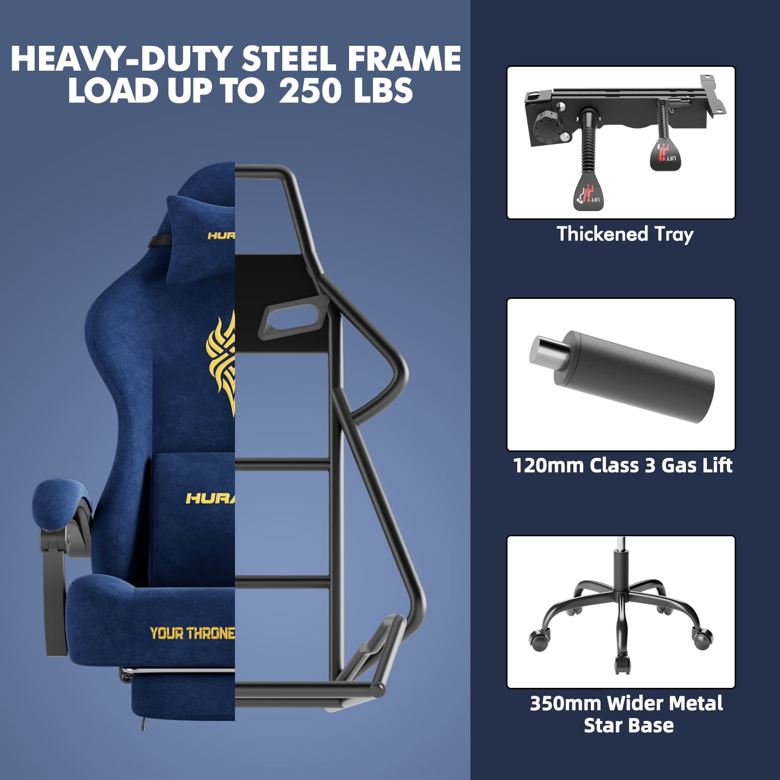 SOONTRANS Blue Gaming Chair for Adult, Velvet Fabric Ergonomic Comfortable Video Gamer Chair with Footrest, Reclining Office Computer Desk Game Chairs with Massage Lumbar Cushion, Headrest