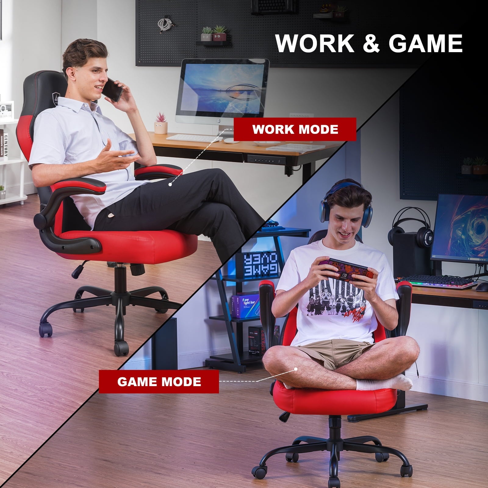 GTPLAYER Ergonomic 360° Swivel Gaming Computer Desk Chair with Footrest and Lumbar Support, Red