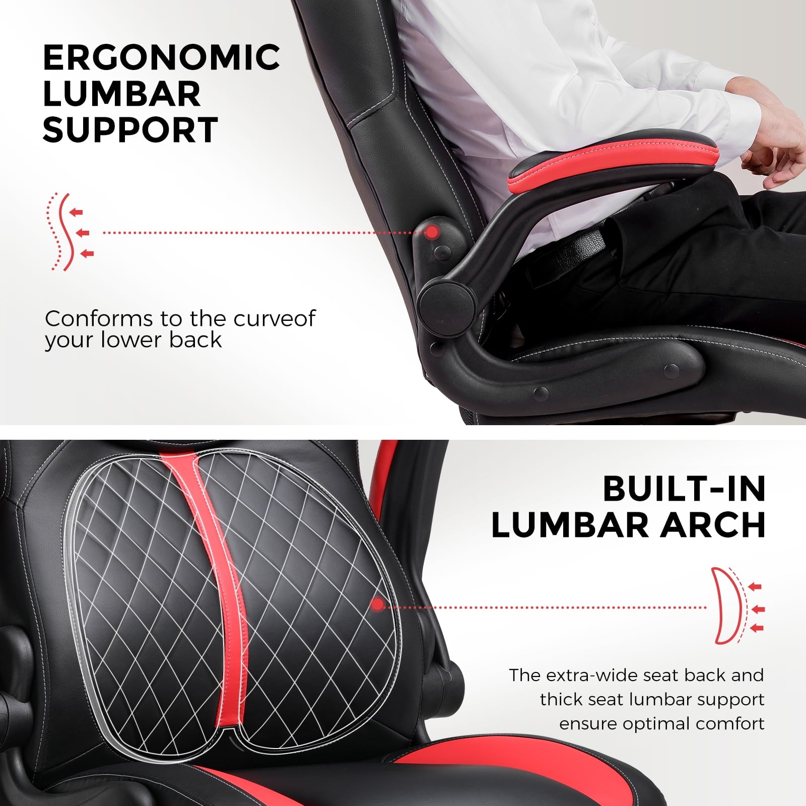 GTPLAYER Adjustable Height Video Gaming Computer Chair with Rocking Function and Flip-up Armrest, Red