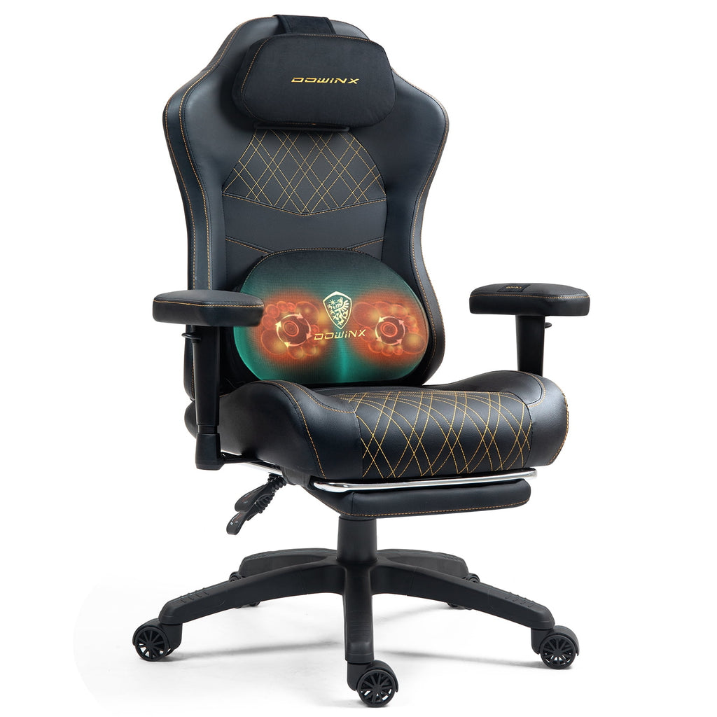 Easy4Home Heated Massage Gaming Chair with Sofa Spring Cushion, Ergonomic Reclining Computer Chair with Adjustable Lumbar Support and Footrest， Black&Gold