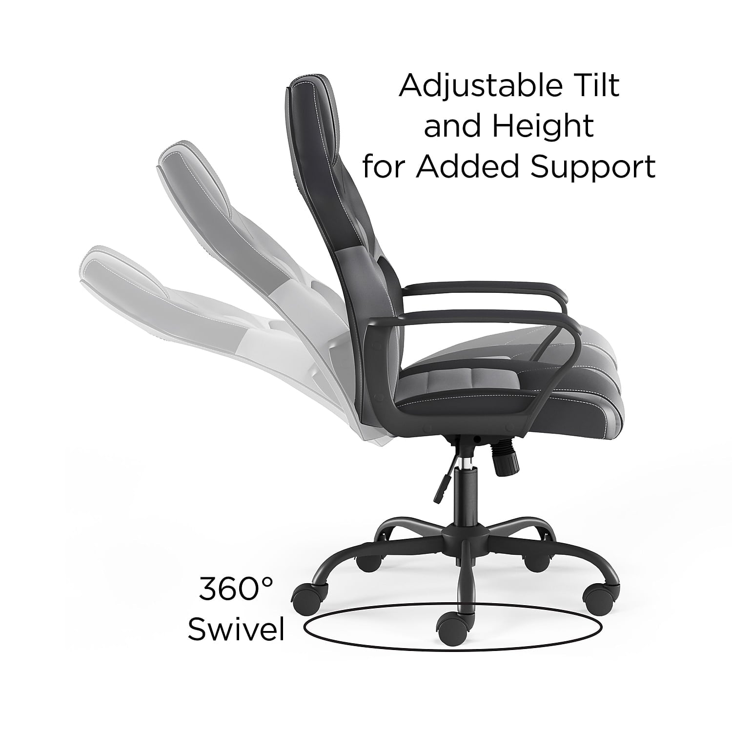 WorkLife Brands Emerge Vector Gaming Chair with Fixed Arms, Black and Gray Faux Leather