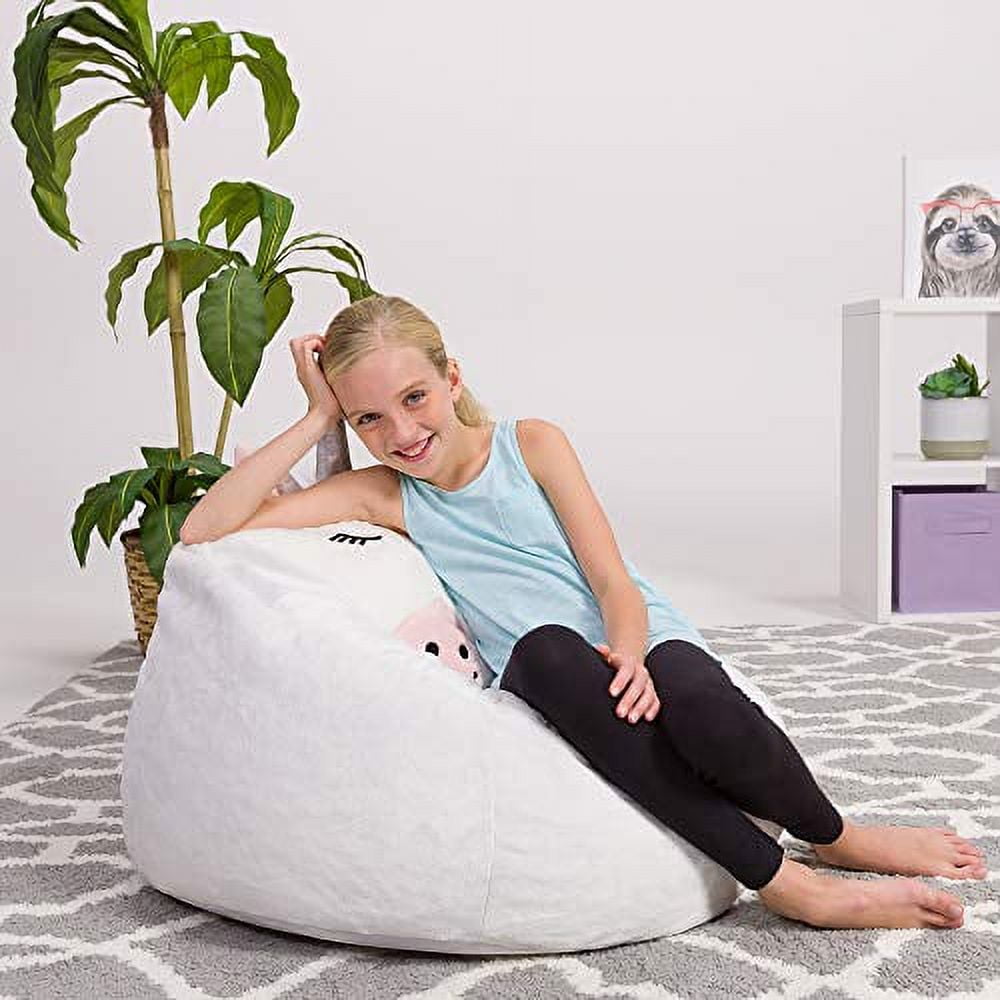 Posh Creations Cute Soft Bean Bag Chair for Kids, Furry, 2.5ft, Large, Animal - White Unicorn