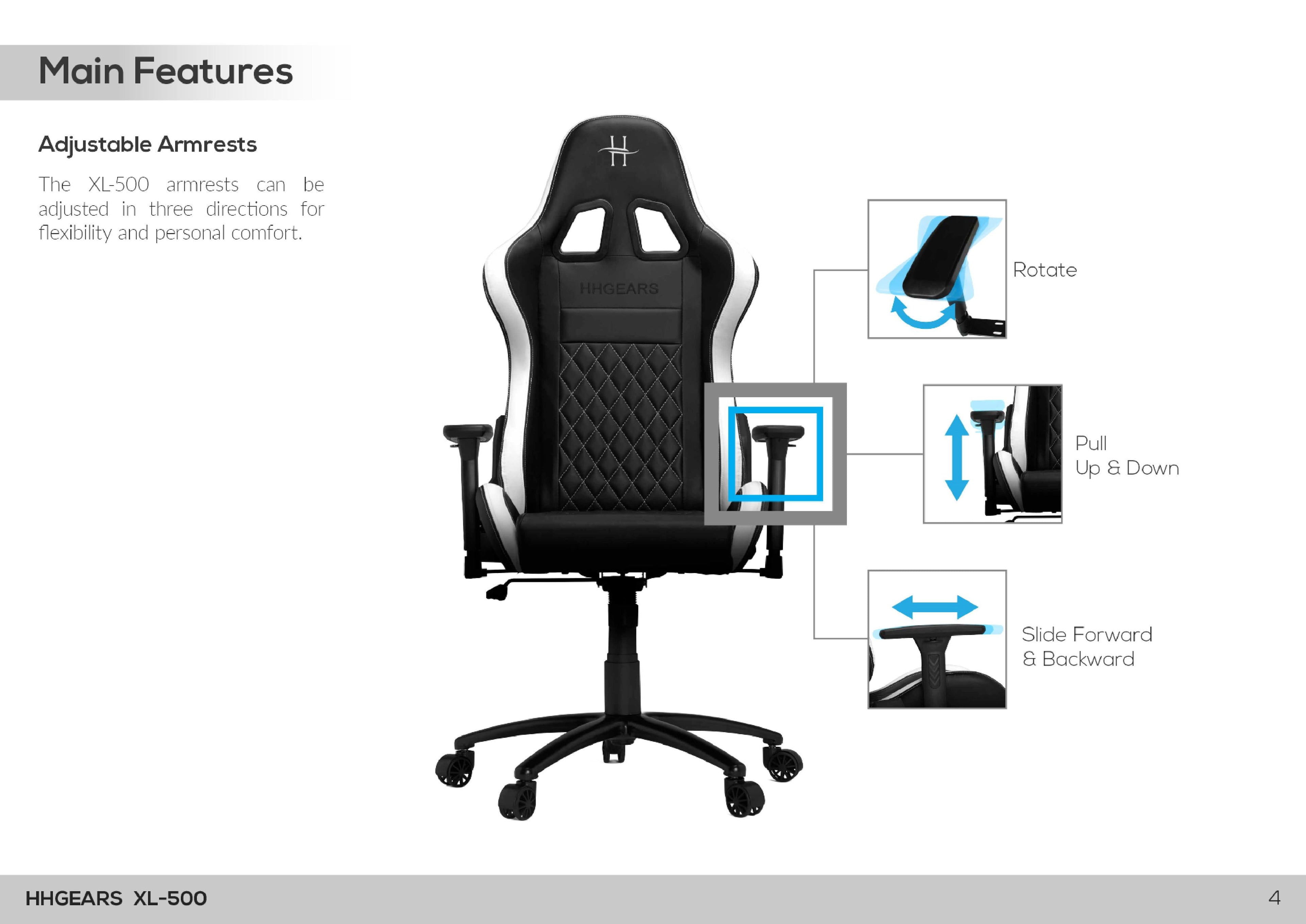 HHGears XL 500 Series Gaming Chair Black and Blue with Headrest/Lumbar Pillows