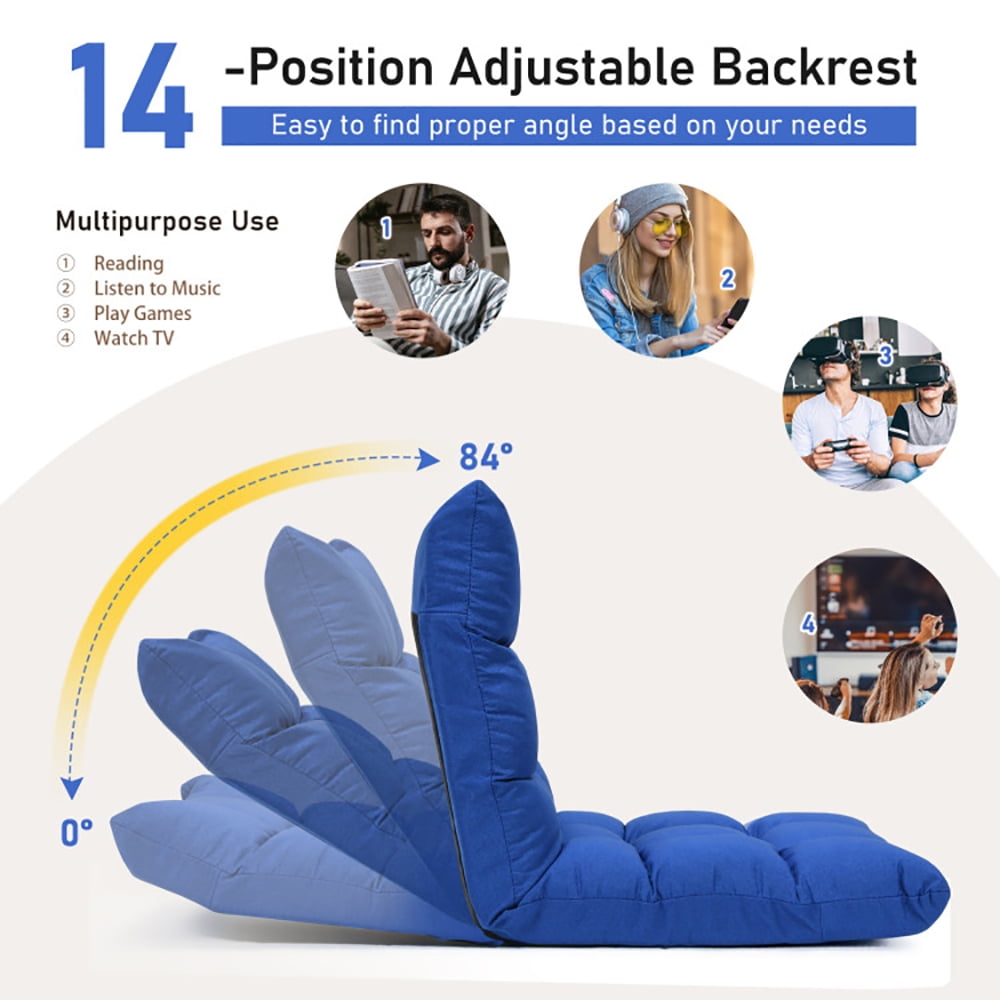 Barara King Floor Chair, Sofa Chair, Floor Seat,14-Position Adjustable Folding Lazy Gaming Sofa-Blue