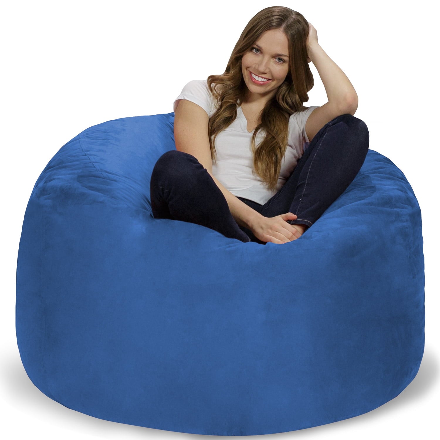 Chill Sack Bean Bag Chair, Memory Foam Lounger with Microsuede Cover, Kids, Adults, 4 ft, Royal Blue