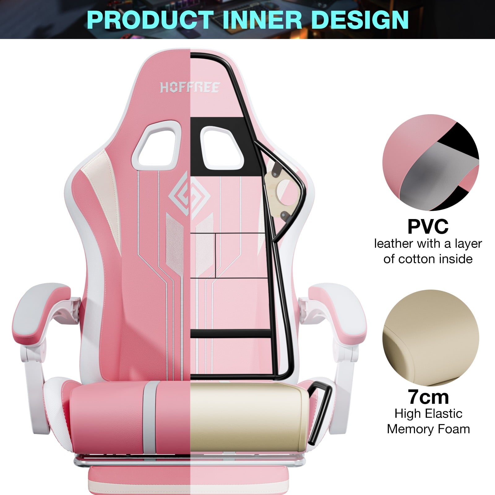 Hoffree Gaming Chair with Speakers High Duty Video Game Chairs with Footrest Plus Size Computer Gamer Chair with Massage Thickened Seat Cushion