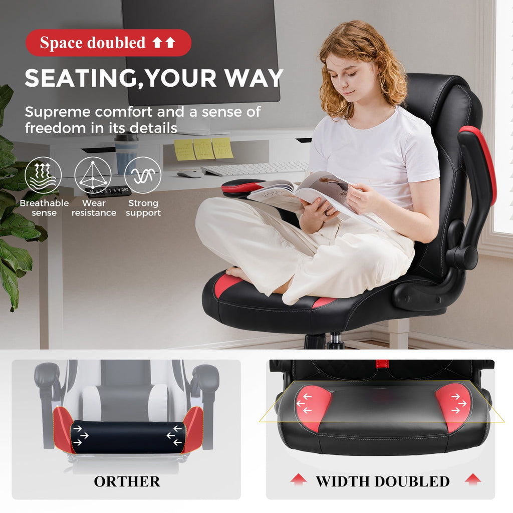 GTPLAYER Adjustable Height Video Gaming Computer Chair with Rocking Function and Flip-up Armrest, Red