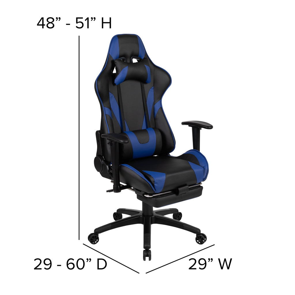 Flash Furniture Optis Black Gaming Desk with Cup Holder/Headphone Hook and Monitor/Smartphone Stand & Blue Reclining Gaming Chair with Footrest