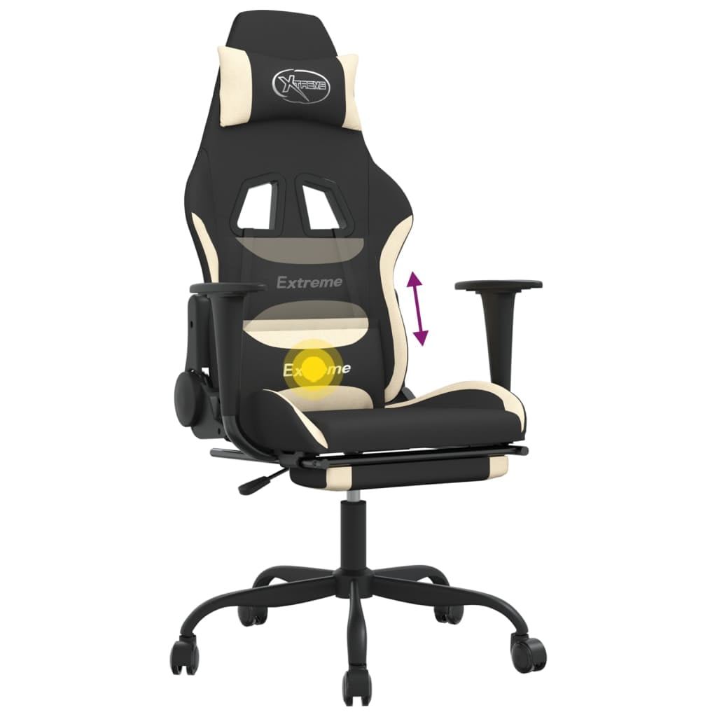 vidaXL Massage Gaming Chair with Footrest, Reclining, Height Adjustable, Swivel, Black & Cream