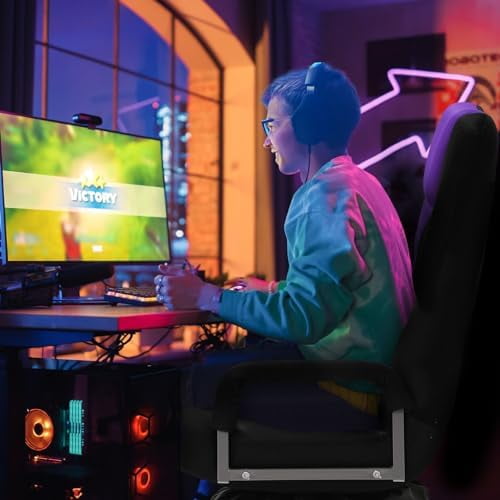 Swivel Gaming Chair Multipurpose Floor Gaming Chair for Playing Video Games, TV, Reading w/Armrest Lumbar Support & 6 Adjustable Postion Backrest for Adults & Kids,Purple