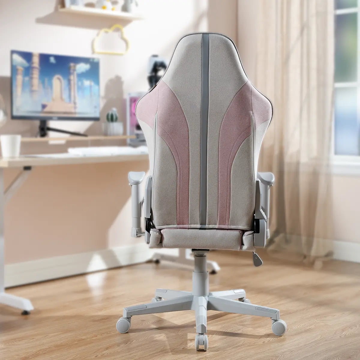 X Rocker Mysa PC Gaming Chair, Gray/Pink, Gray Base, 24.4 x 27.2 x 48.4-51.2