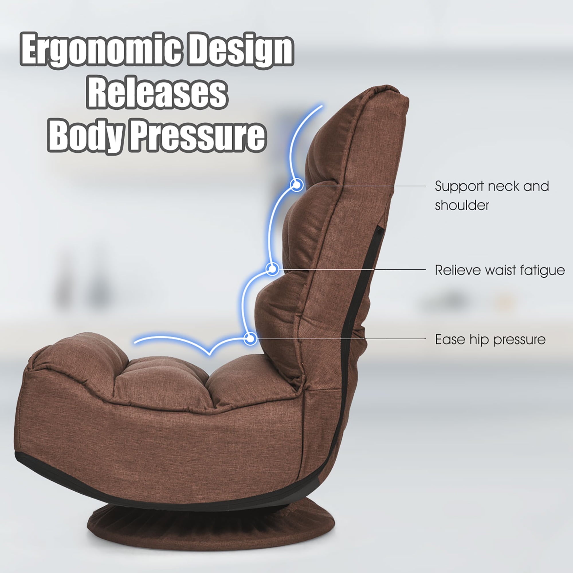 Costway  6-Position Folding Lazy Sofa  Gaming Chair Fabric  360 Degree Swivel Coffee