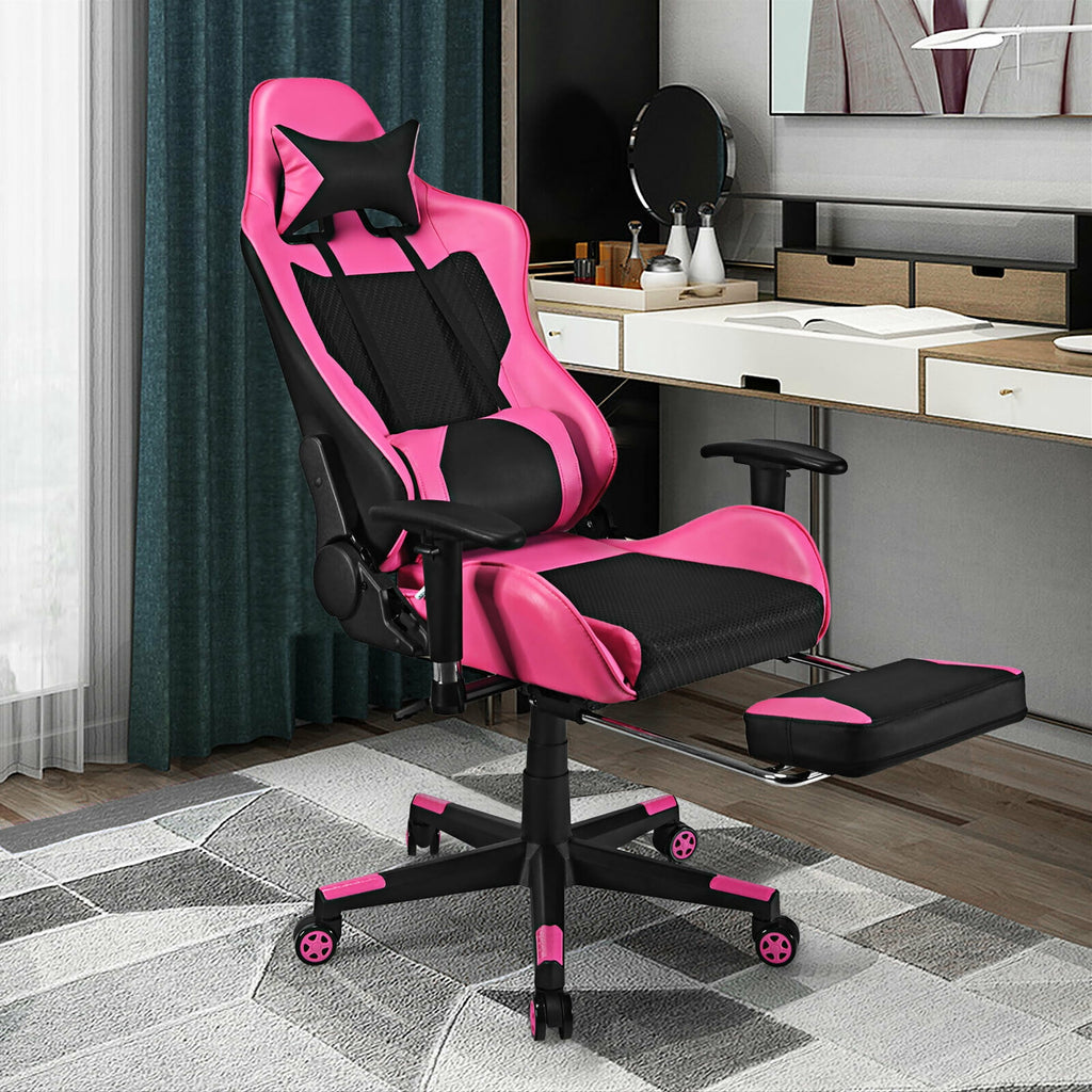 Costway Massage Gaming Chair Reclining Racing Office Computer Chair with Footrest Pink