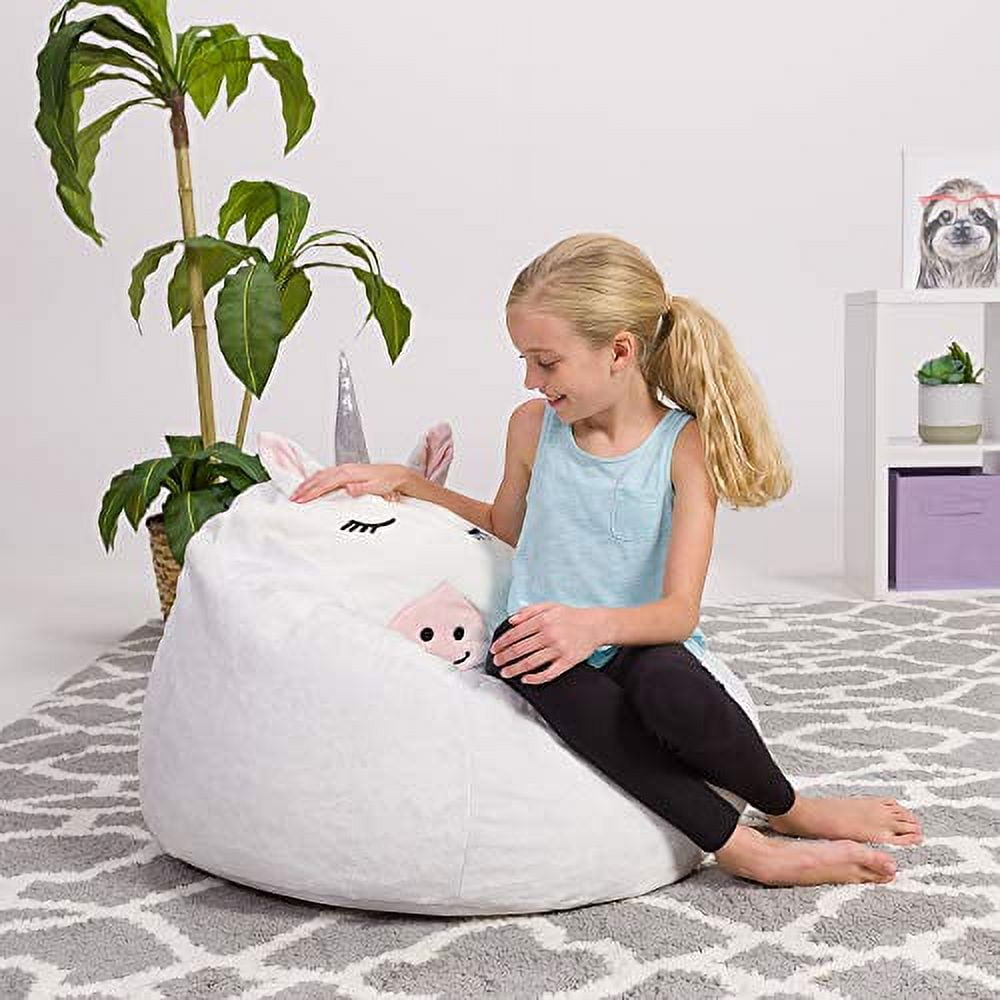 Posh Creations Cute Soft Bean Bag Chair for Kids, Furry, 2.5ft, Large, Animal - White Unicorn