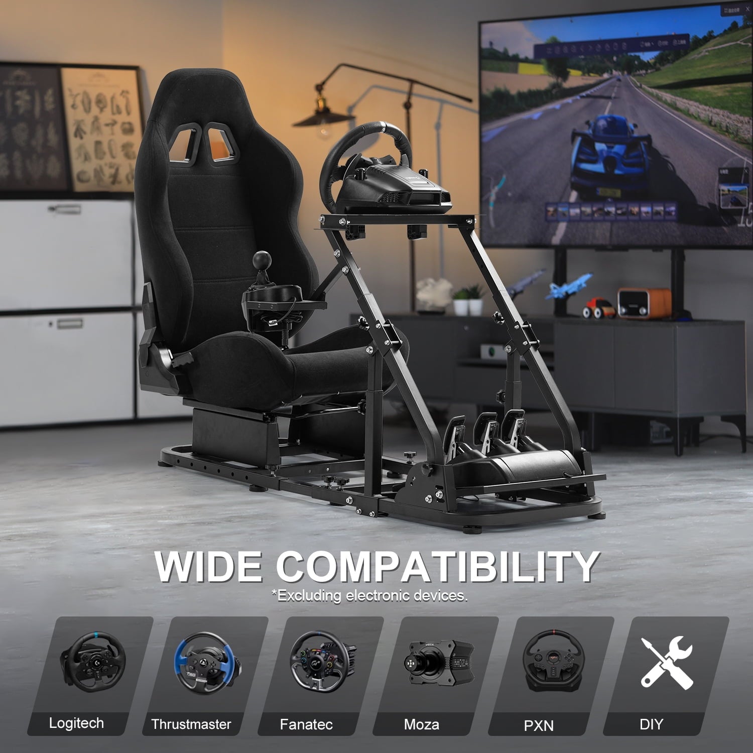 Marada Racing Cockpit with Seat Foldable Compatible with Logitech G25 G27 G29 G920 Thrustmaster T80 T150