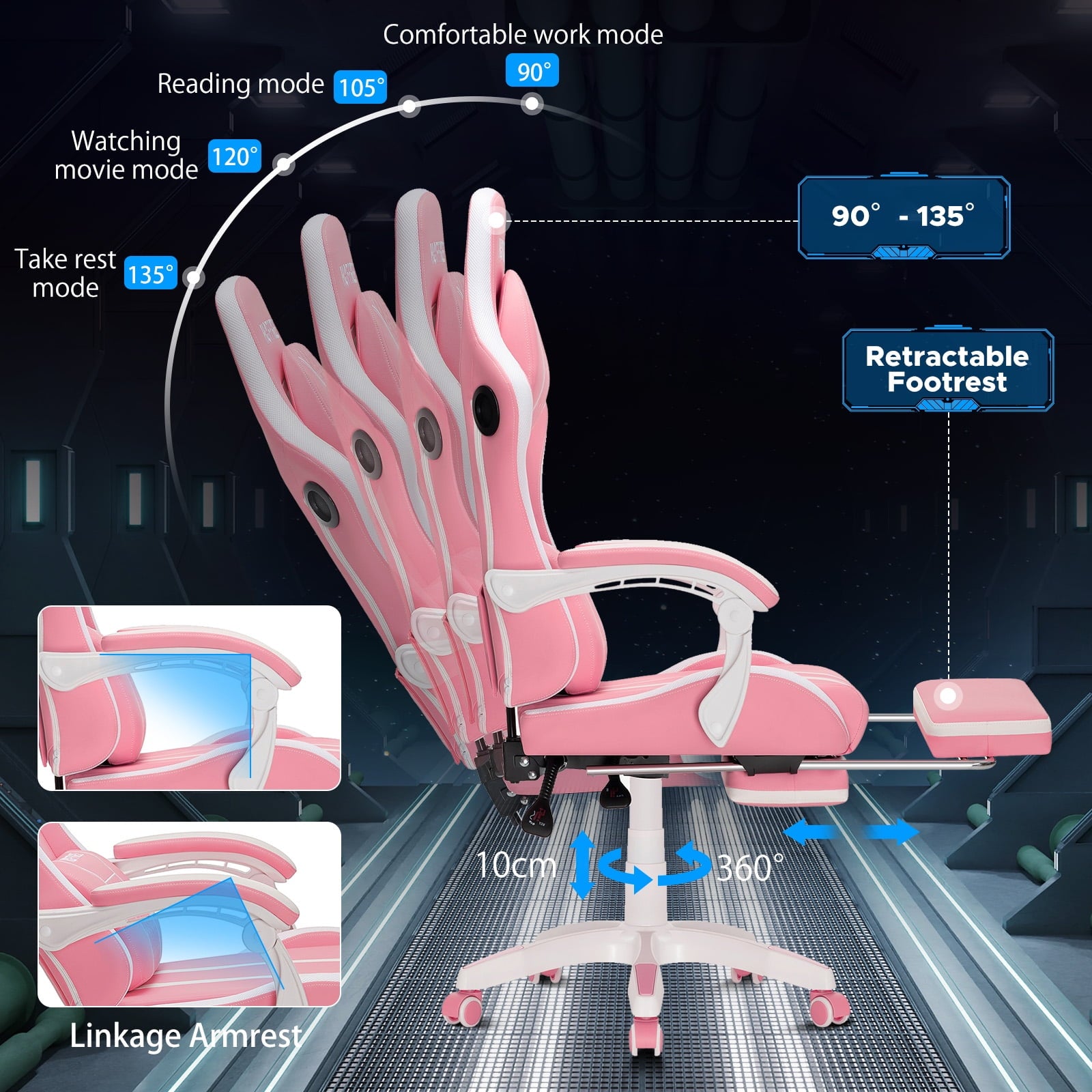 Hoffree Gaming Chair with Speakers High Duty Video Game Chairs with Footrest Plus Size Computer Gamer Chair with Massage Thickened Seat Cushion