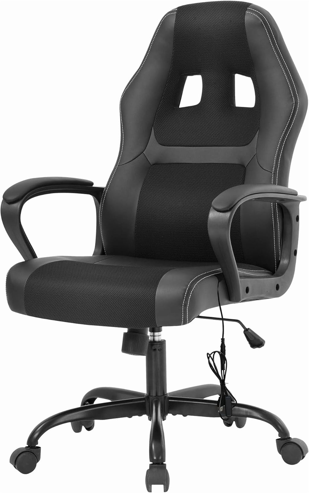 PayLessHere Black Gaming Chair - Ergonomic PU Leather w/Lumbar Support & Headrest