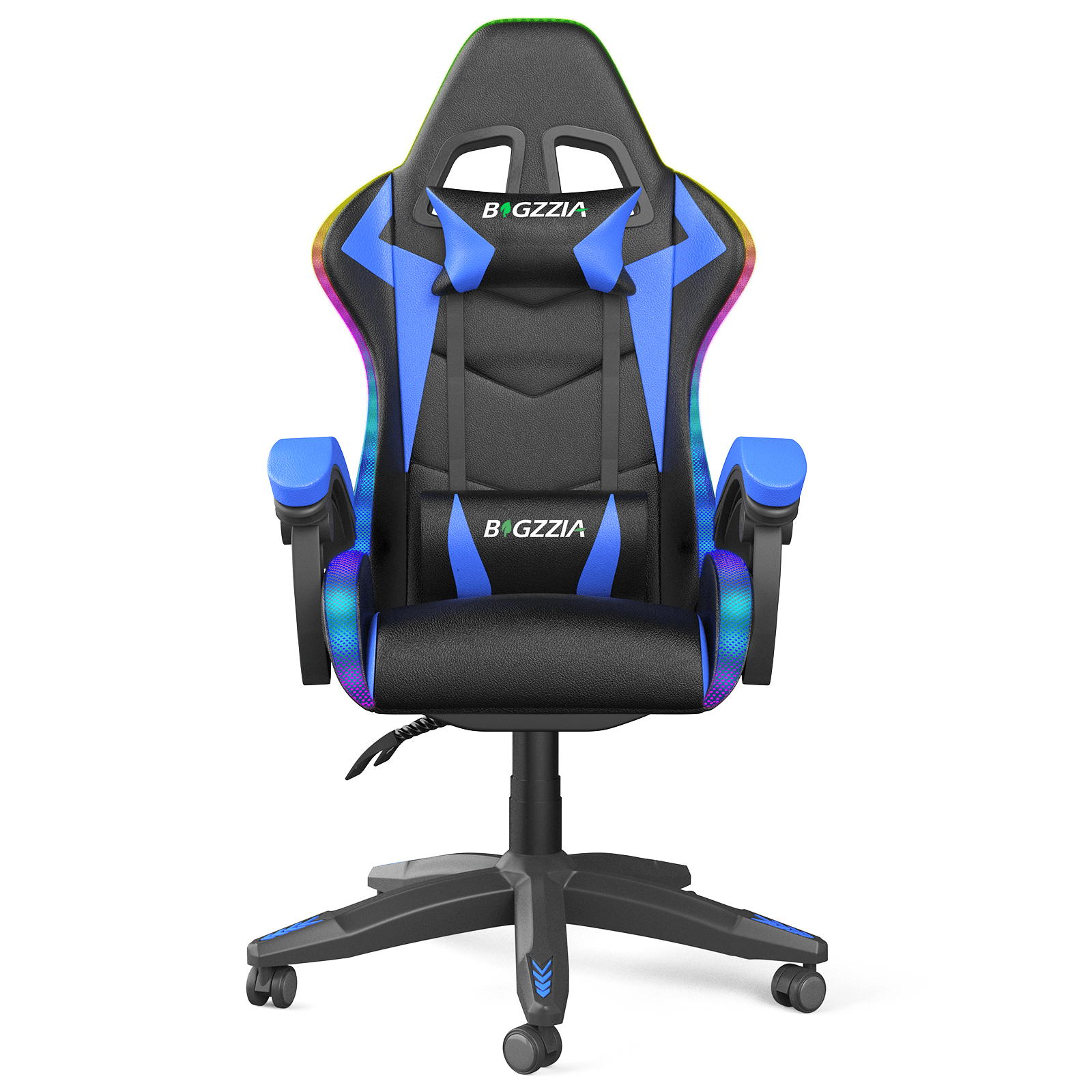 Bigzzia Gaming Chair with LED Lights,Ergonomic Office Computer Chair with Headrest Support, PU Leather, Height Adjustable, 360° Swivel, Suitable for Adults and Kids, Red