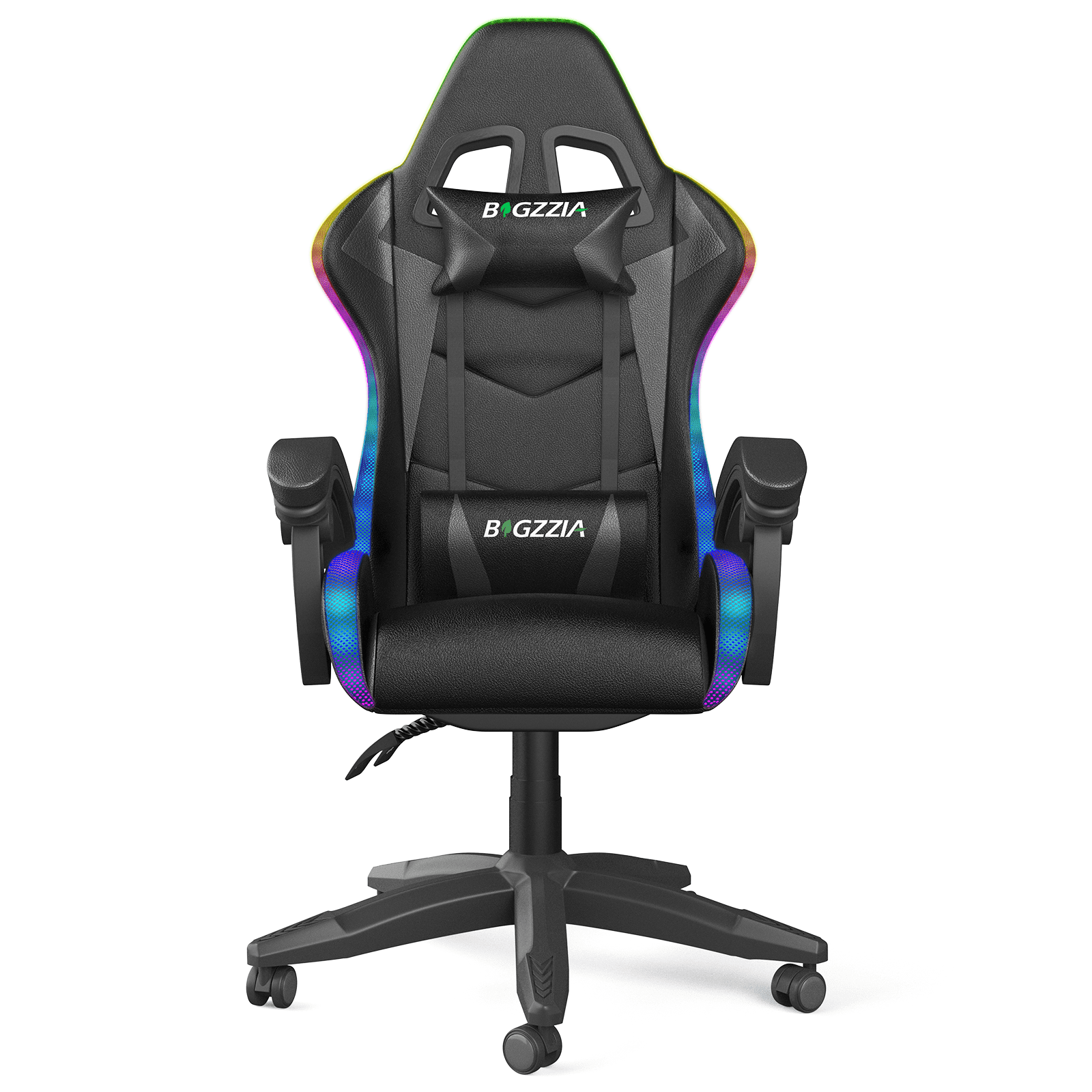 Bigzzia Gaming Chair with LED Lights,Ergonomic Office Computer Chair with Headrest Support, PU Leather, Height Adjustable, 360° Swivel, Suitable for Adults and Kids, Red