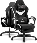 CELTOSS Black Fabric Gaming Chair with Footrest, Comfortable Computer Office Chair with Lumbar Cushion, High Back Gamer Game Chair for Adult, Reclining Video Desk Chair