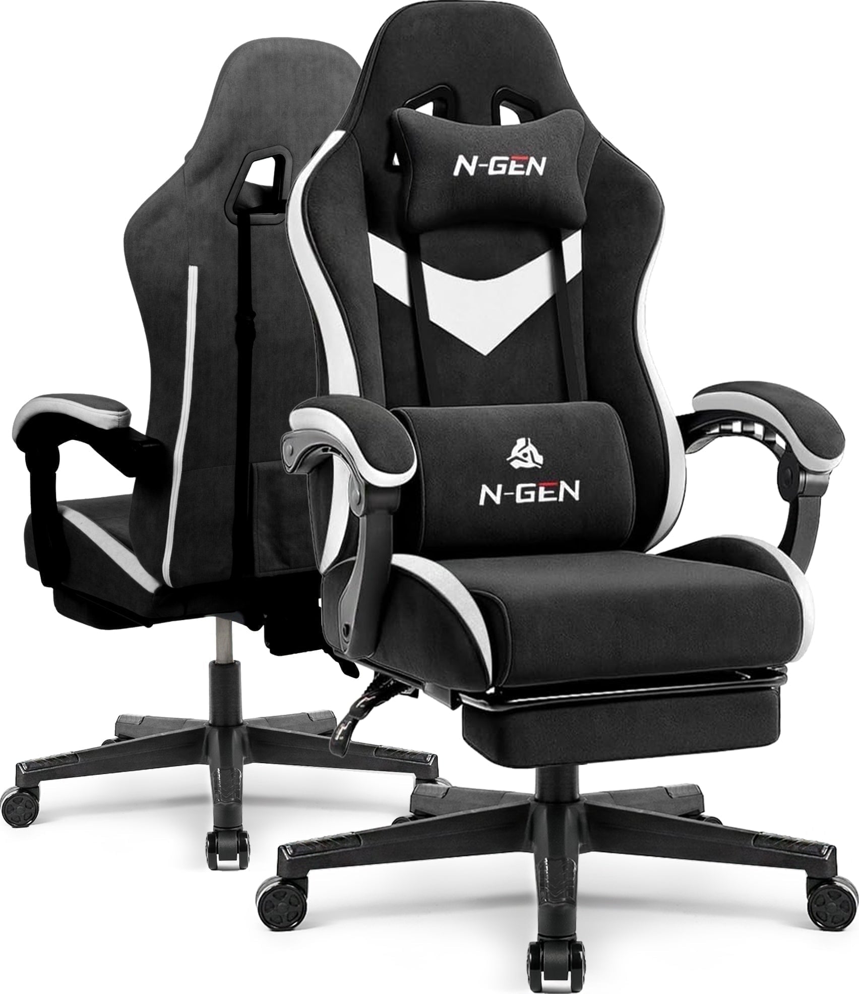 CELTOSS Black Fabric Gaming Chair with Footrest, Comfortable Computer Office Chair with Lumbar Cushion, High Back Gamer Game Chair for Adult, Reclining Video Desk Chair