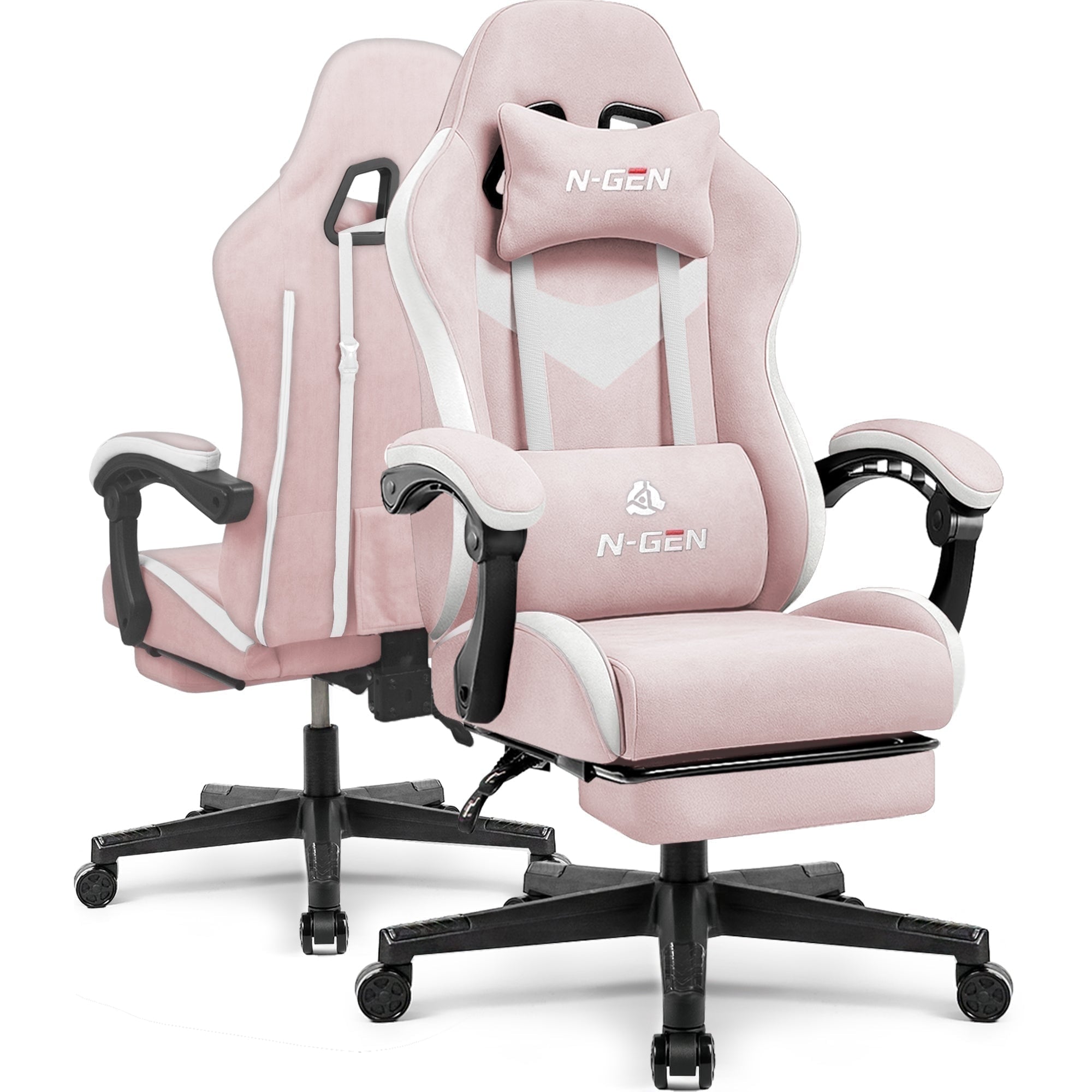 CELTOSS Black Fabric Gaming Chair with Footrest, Comfortable Computer Office Chair with Lumbar Cushion, High Back Gamer Game Chair for Adult, Reclining Video Desk Chair